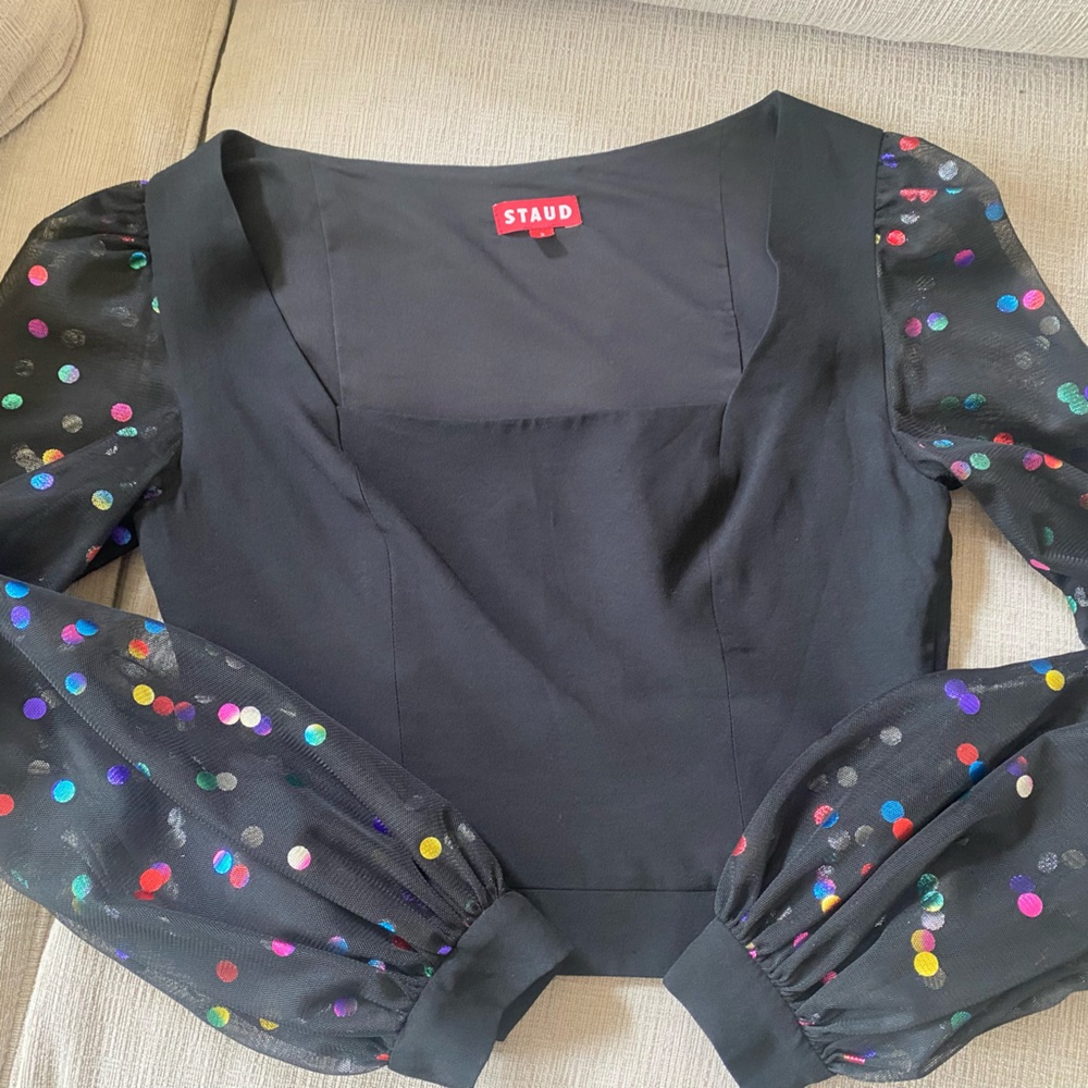 Staud polka dot blouse with side zipper detail size 2